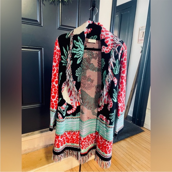 Essitam - Multicolor Patterned Belted Knit Sweater Wrap - Sz. S - Picture 5 of 5